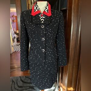 VINTAGE Cache Alberto Makali Black Silver Nubby Suit Sz 6
